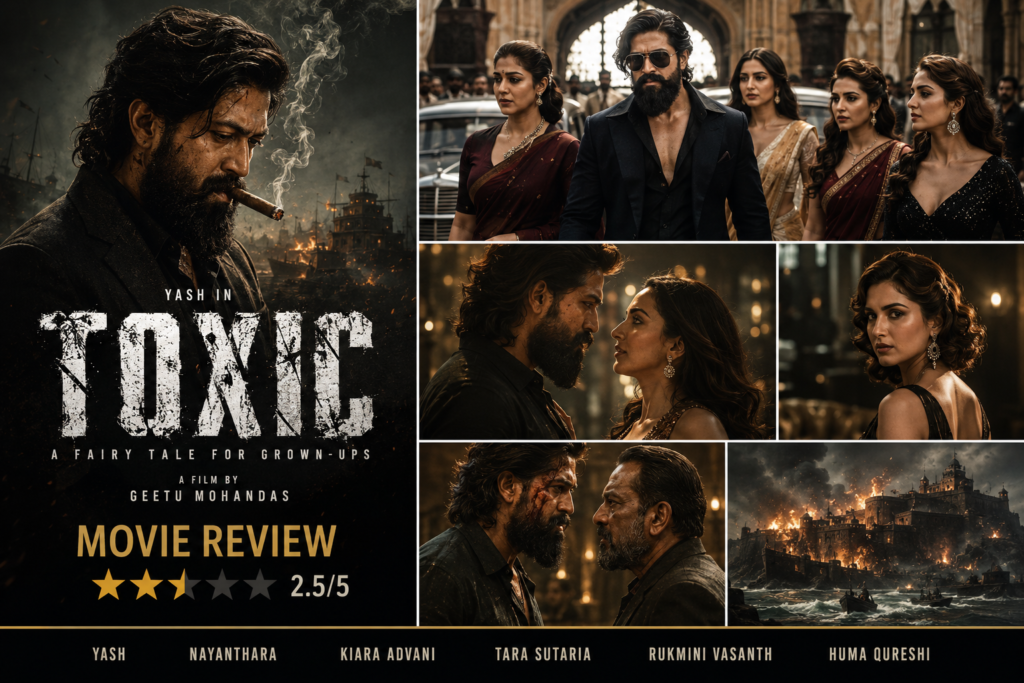 Toxic movie review featuring Yash with the film’s cast and cinematic action scenes